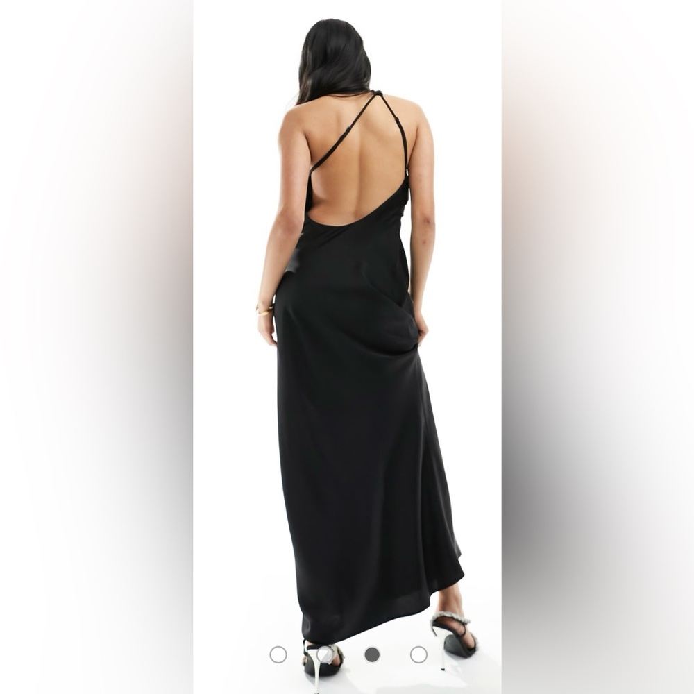 ASOS DESIGN satin one shoulder wrap maxi dress open back black **new with tags*